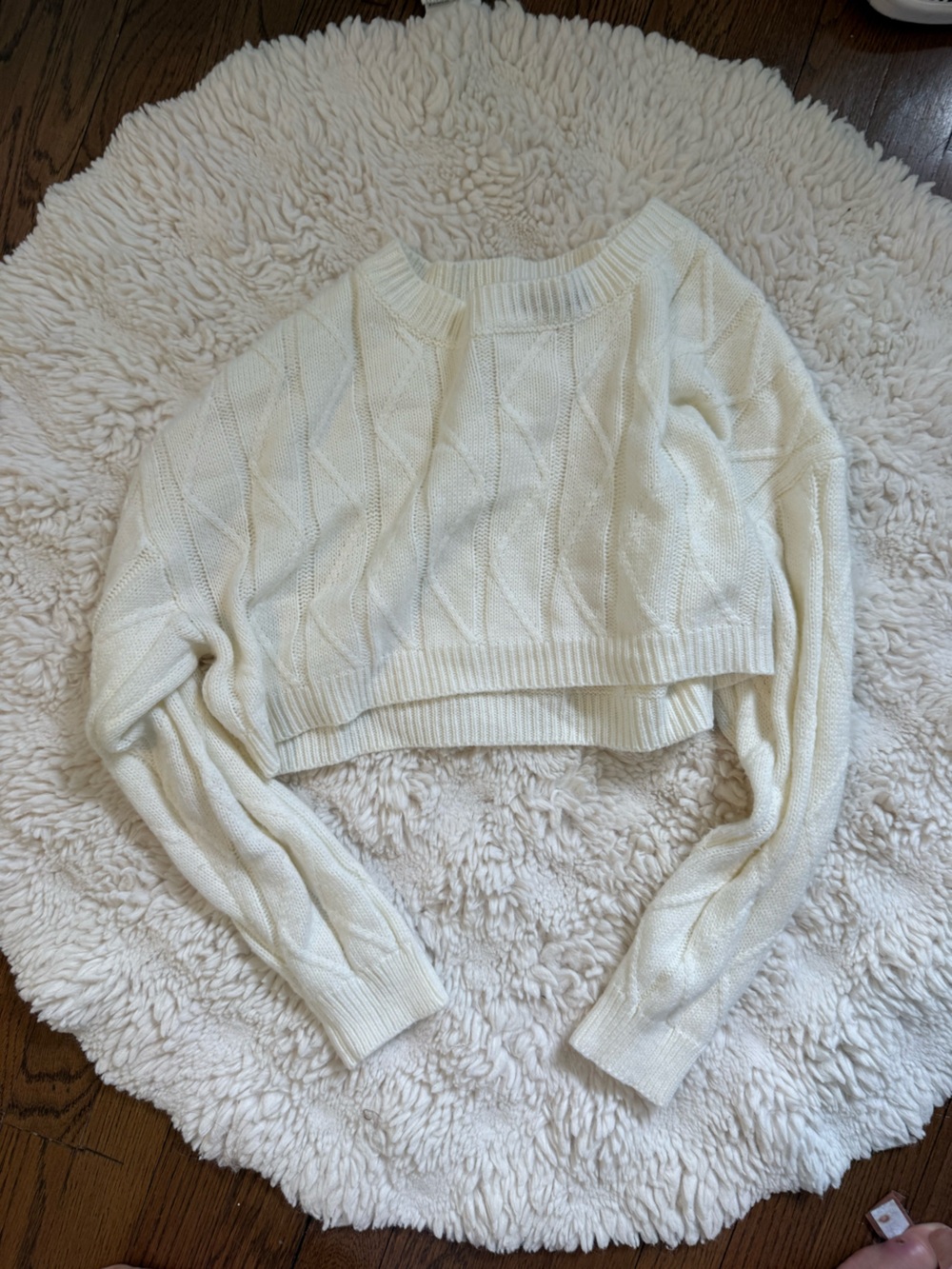 SHEIN Cream Cable Knit Crew Neck Sweater